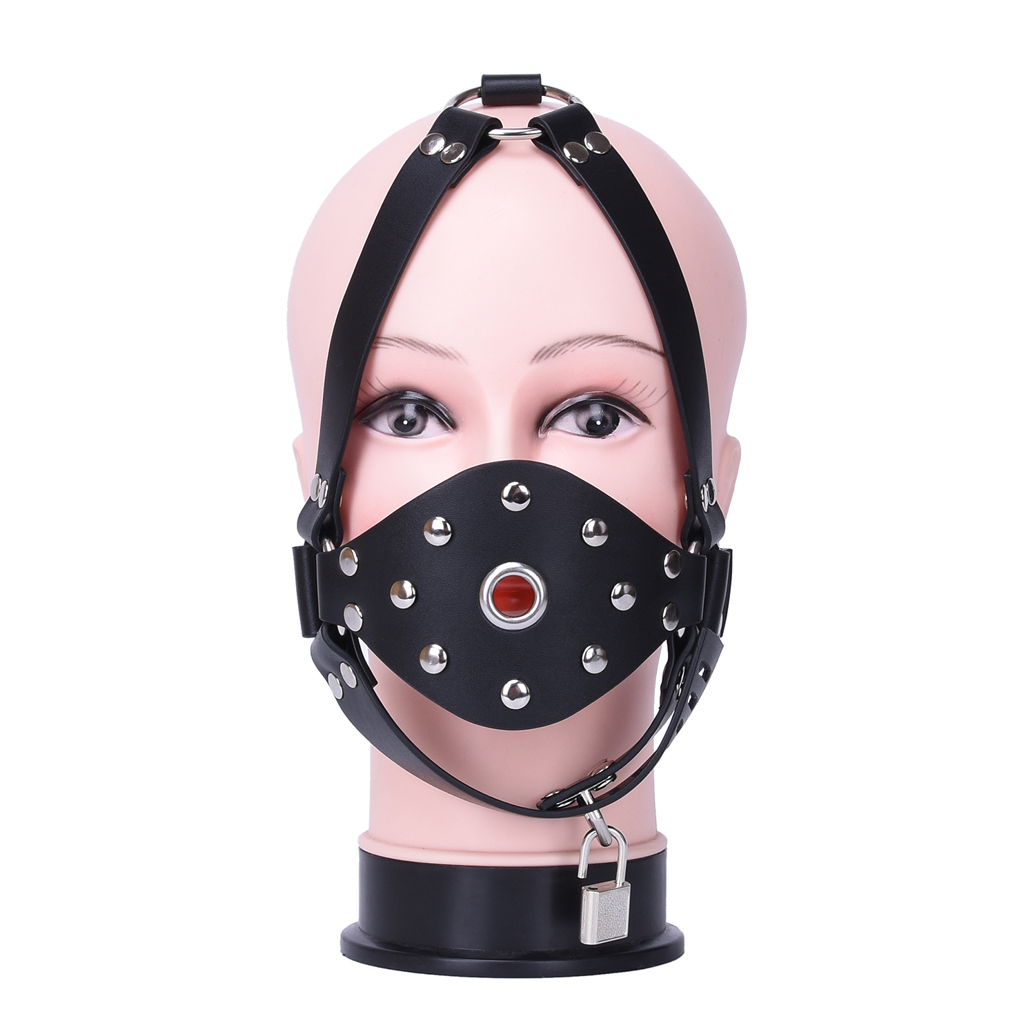 Bondage Boutique Leather And Studs Dildo Gag With Lock