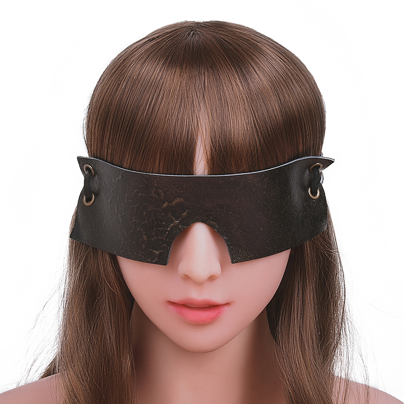Retro Genuine Leather Blindfold With Lace