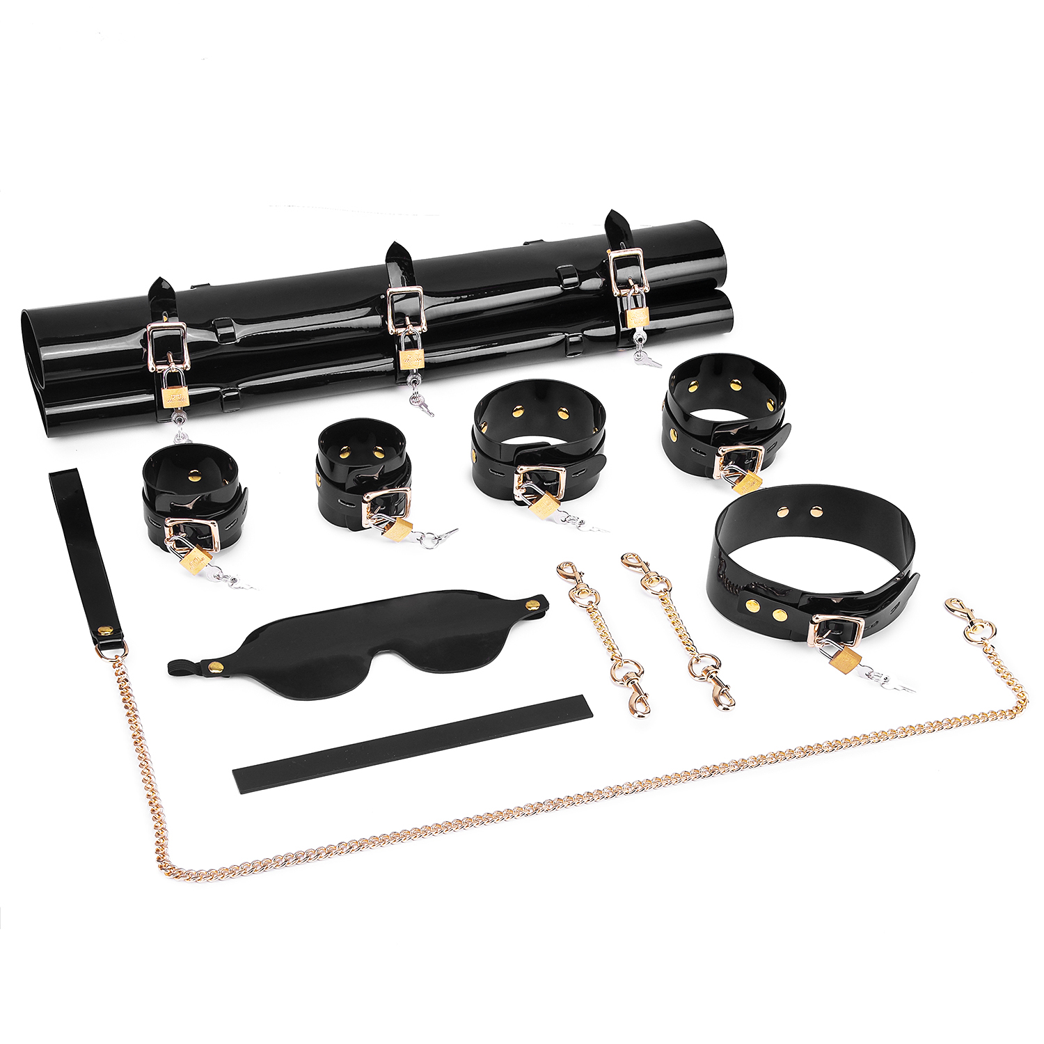 Sexy Pantent Leather Bondage 7 Kit With Carry Bag