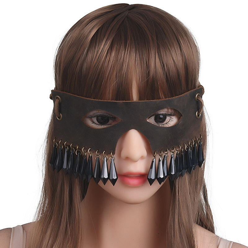 Mysterious Pendant Leather Mask with Lace