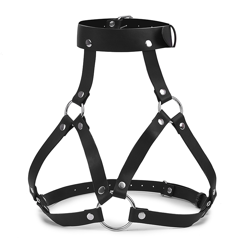 Deluxe Leather Open Cup Harness Bra